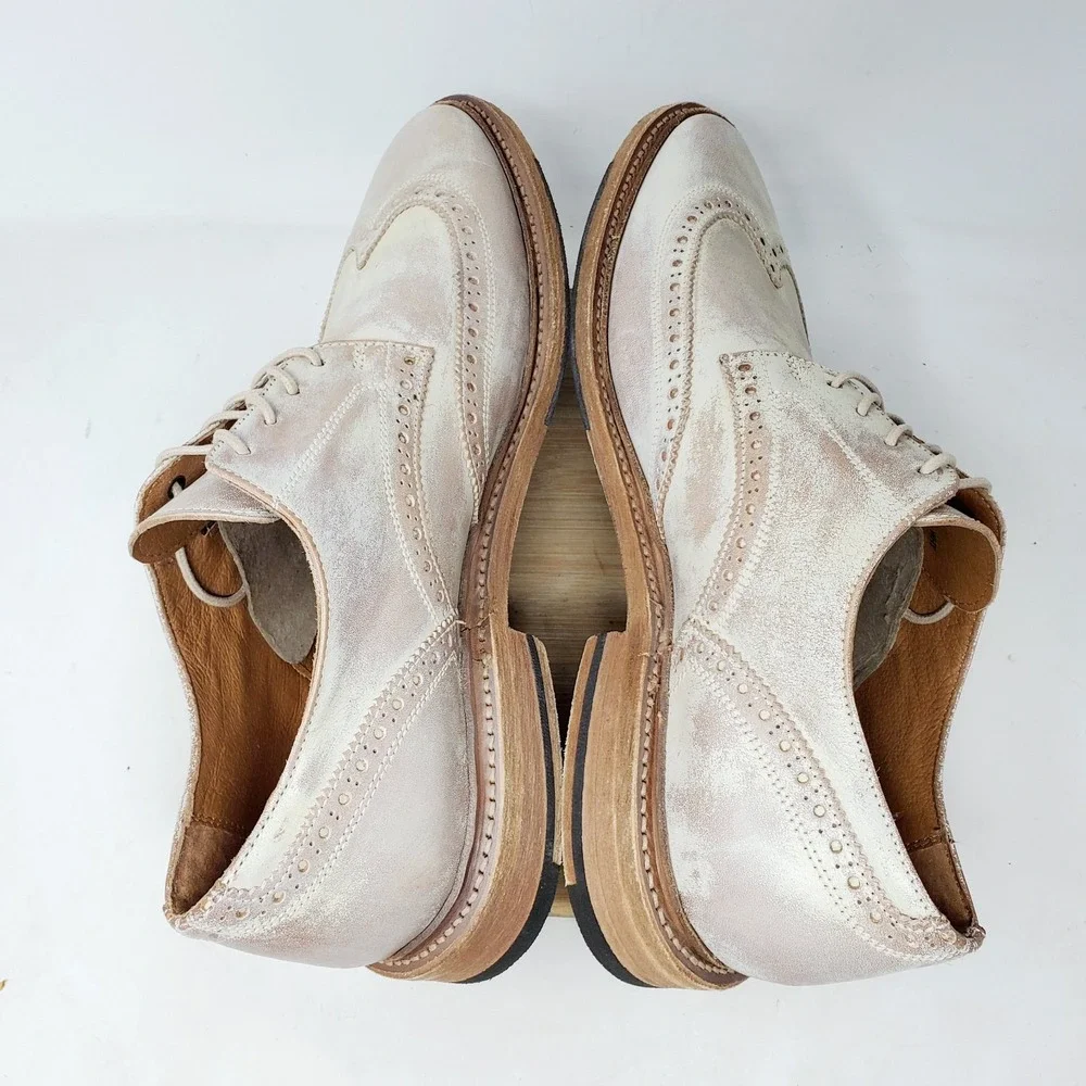 Frye Shoes Mens 9.5 D Paul Whitewash Leather Wingtip Brogue Oxford Mexico